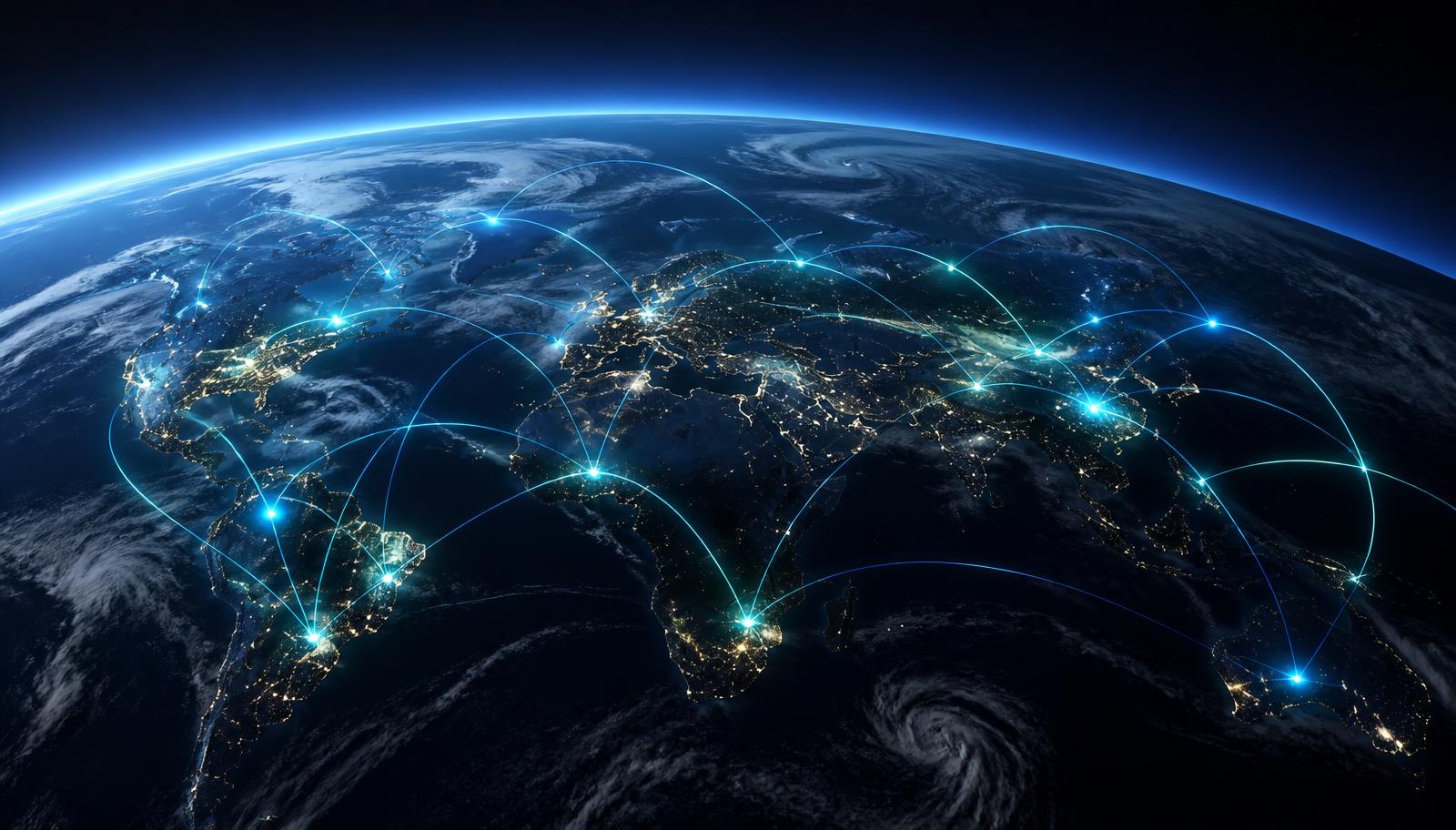 Global network of connected light arcs across the Earth at night